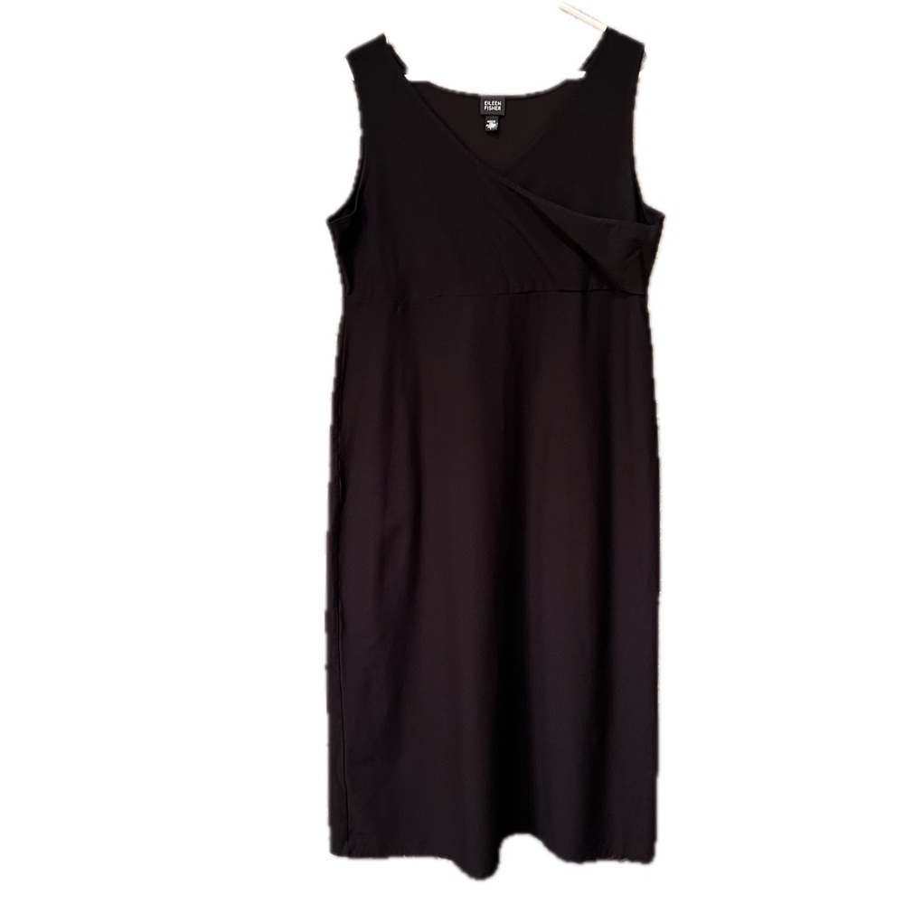 Eileen Fisher Stretch Jersey Knit Tank Dress black v neck wrap design - Picture 4 of 14